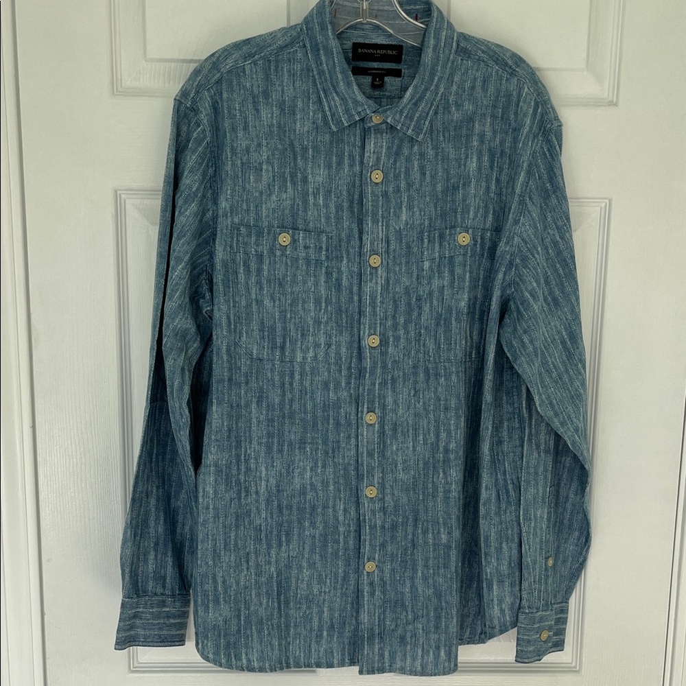 Banana Republic light blue loose fitting shirt.